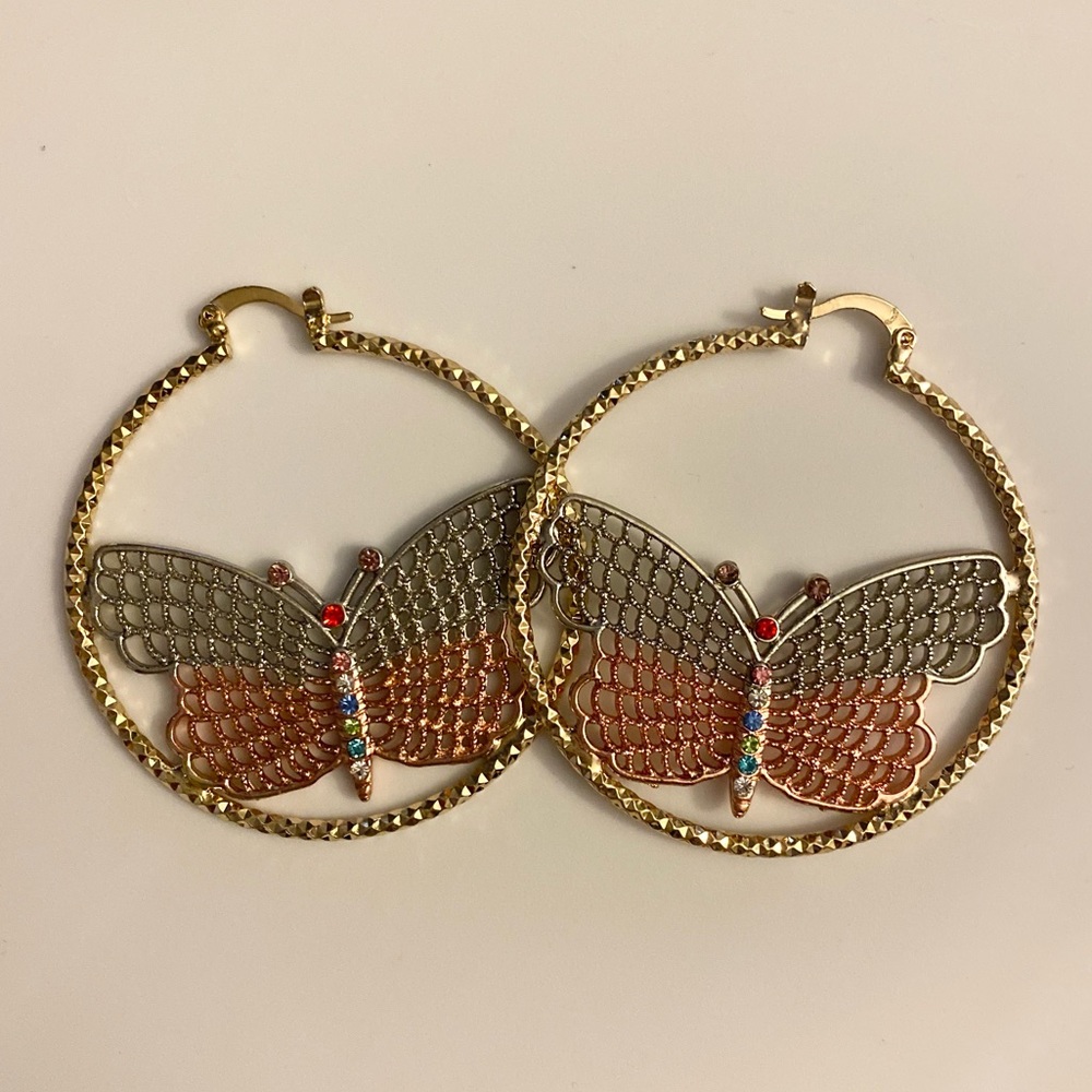Gold Plated  Butterfly Hoop Earrings